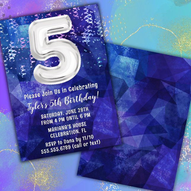 Invitation Garçon Bleu Blanc 5ème Anniversaire (Créateur téléchargé)