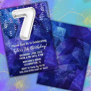 Invitation Garçon Bleu Blanc 7e Anniversaire
