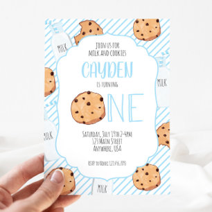 Invitation Garçon bleu lait et biscuits pour un premier anniv