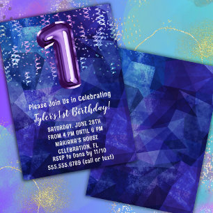 Invitation Garçon bleu pourpre 1er anniversaire