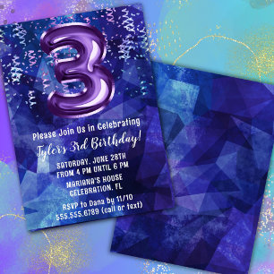 Invitation Garçon bleu violet 3e anniversaire