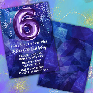 Invitation Garçon bleu violet 6ème anniversaire