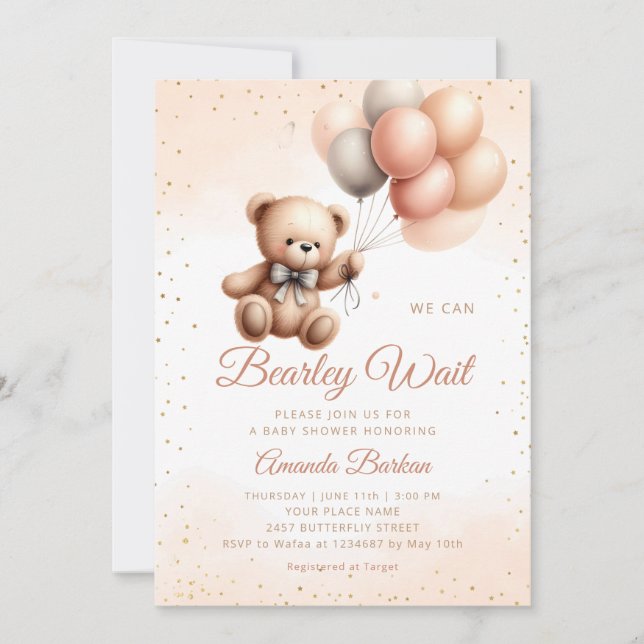 Invitation Garçon Boho Teddy Ours Nous Pouvons Bearly Wait Ba (Devant)