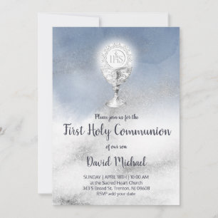 Invitation garçon catholique première communion aquarelle mar