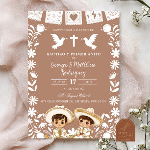 Invitation Garçon Cielito Lindo Brun Jumeaux Baptême et Anniv