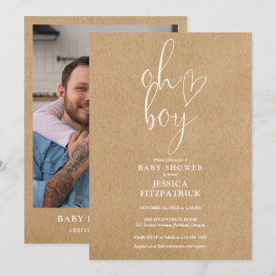 Invitation Garçon coeur rustique kraft photo Baby Shower