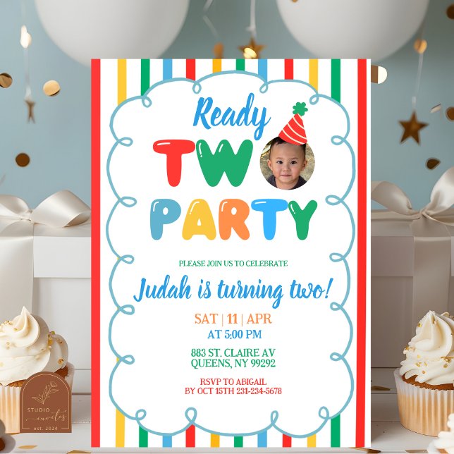 Invitation Garçon Coloré Prêt POUR Fête 2ème Anniversaire (Créateur téléchargé)