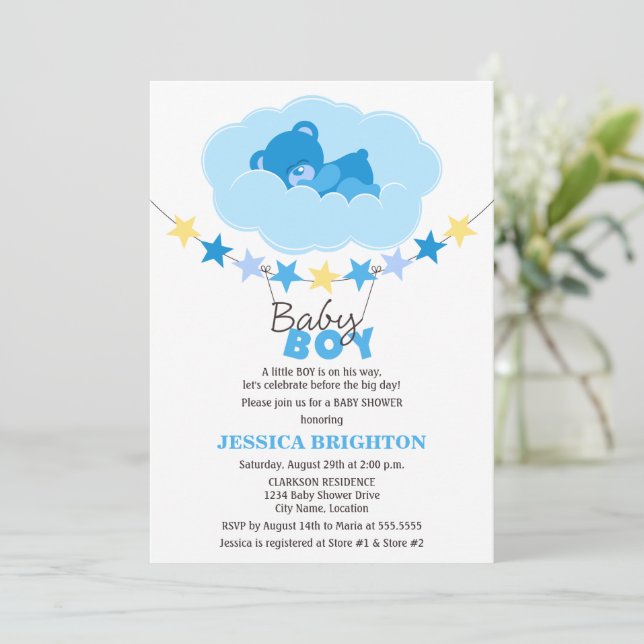 Invitation Garçon couchant ours en peluche Ours dans le Baby  (Debout devant)