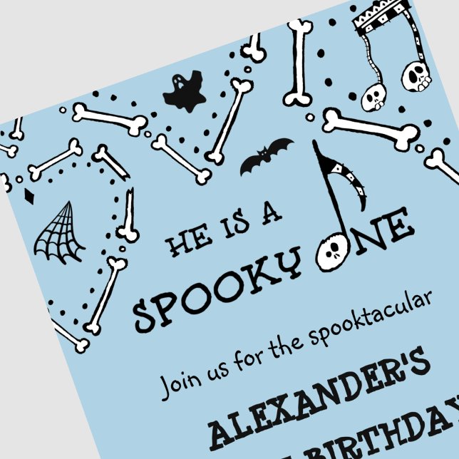 Invitation Garçon Crâne Éffrayant un Halloween 1er anniversai (Halloween-1st-birthday-Invitation-Boy-blue-Skull-Spooky-one-1)