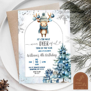 Invitation Garçon d'anniversaire de Noël renne enneigé