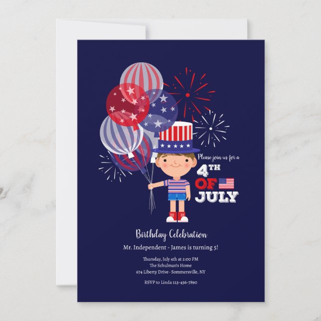 Invitation Garçon d'anniversaire du 4 juillet (Devant)