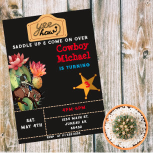 Invitation  Garçon d'anniversaire Enfants Cactus Far West 