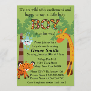 Invitation "garçon " de baby shower de jungle