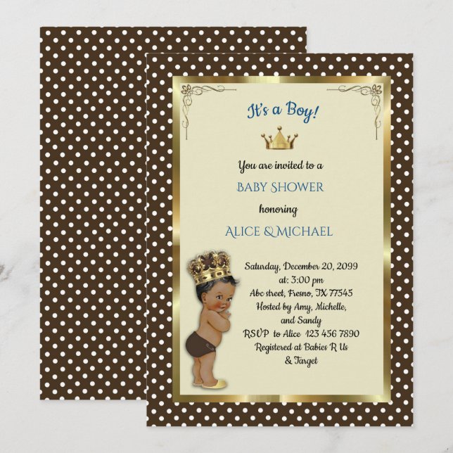 Invitation Garçon de baby shower, prince Boy, rouge foncé, (Devant / Derrière)
