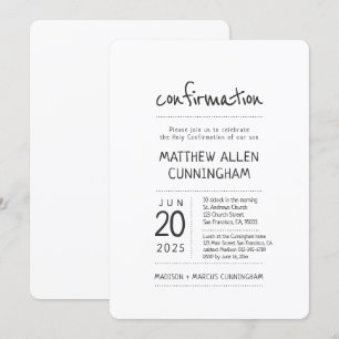 Invitation Garçon de confirmation  Moderne + Simple