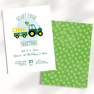 Invitation Garçon de ferme au tracteur vert 1er anniversaire