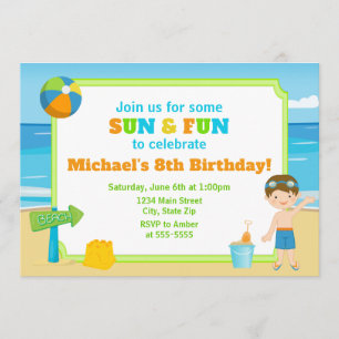 Invitation Garçon de partie de plage d'invitation