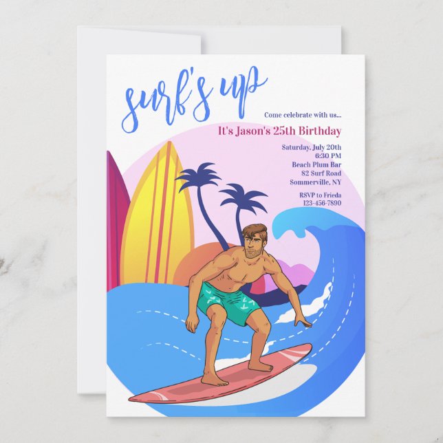 Invitation Garçon de surf (Devant)