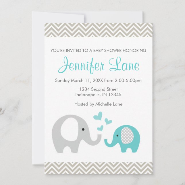 Invitation Garçon d'invitation de baby shower d'éléphant (Devant)