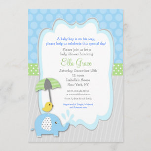 Invitation Garçon d'invitations de baby shower d'éléphant