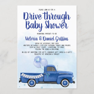 Invitation Garçon Drive Through Covid Baby Shower Camion