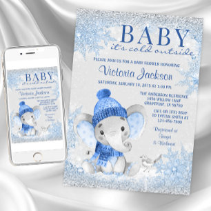 Invitation Garçon éléphant bébé son Baby shower extérieur fro