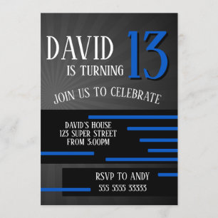 Invitation Garçon entre Ado Anniversaire Moderne Simple Bleu