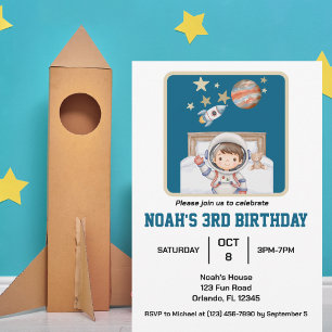 Invitation Garçon & Espace, Joli Anniversaire Simple Aquarell