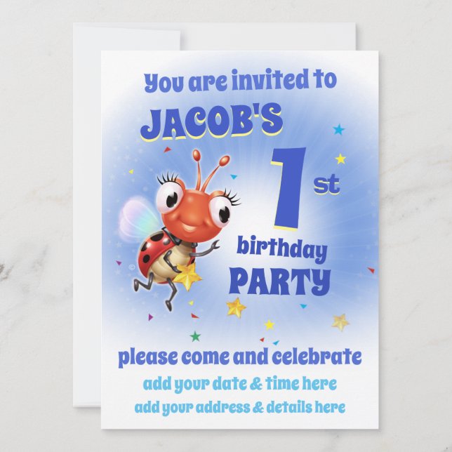 Invitation Garçon fait sur commande 1yr d'invitation de fête (Dos)