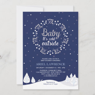 Invitation Garçon Fête hivernale Baby Shower, Bleu marine & A