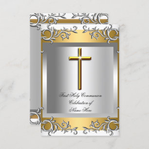 Invitation Garçon Fille Première Sainte Communion Argent Or