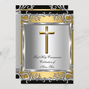 Invitation Garçon Fille Première Sainte Communion Argent Or 2