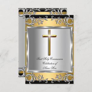 Invitation Garçon Fille Première Sainte Communion Argent Or S