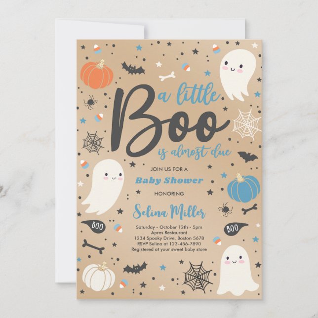Invitation Garçon Ghost Little Boo est dû Baby shower Hallowe (Devant)