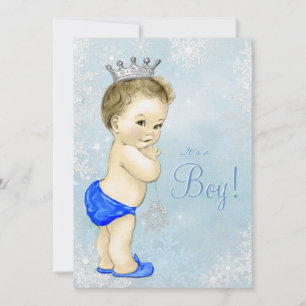 Invitation Garçon Hiver Merveilleux Bleu Flocon de Neige Baby