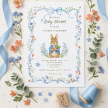Garçon Lapin Mignon Fleur Bleue Baby Shower