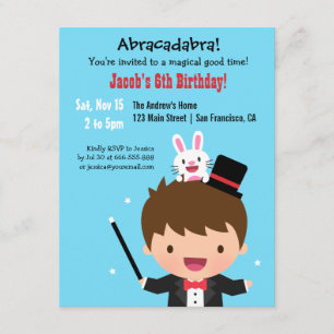 Invitation Garçon Magicien Enfants Magie Fête d'anniversaire