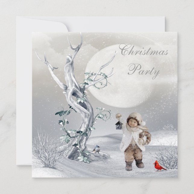 Invitation Garçon magique de scène d'hiver de lune et Noël (Devant)
