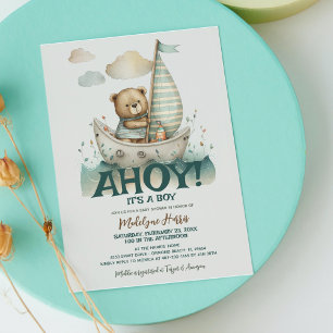 Invitation Garçon Marin Ours en Peluche Bateau Mer Bébé Showe