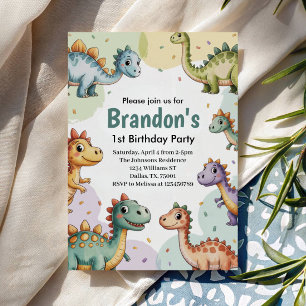 Invitation Garçon Mignon Anniversaire 1 an Dinosaure