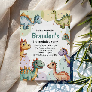 Invitation Garçon Mignon Anniversaire 3 Ans Dinosaure