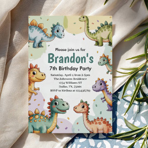 Invitation Garçon Mignon Anniversaire 7 Ans Dinosaure