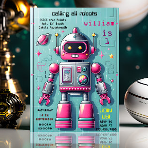 Invitation garçon mignon Toy drôle robot premier 1er annivers