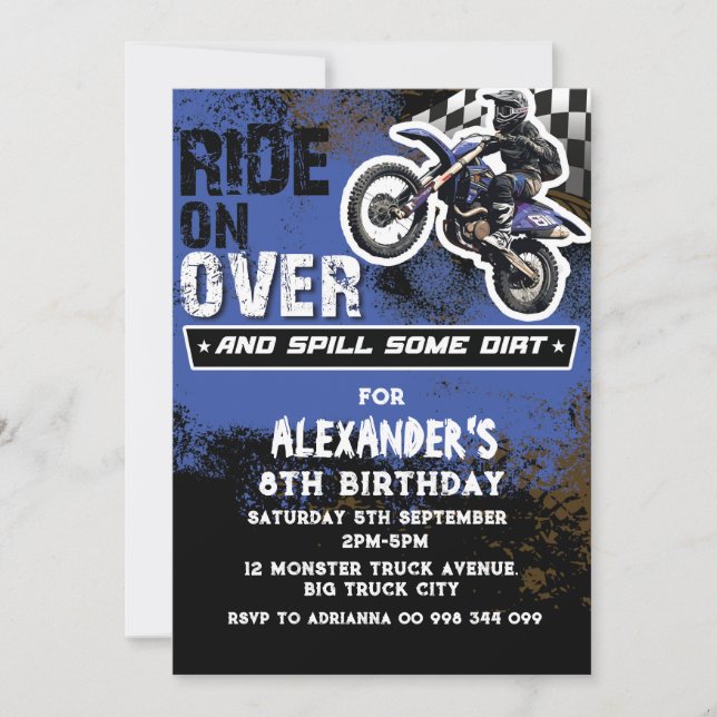 Invitation Garçon moto cross bleu 2e 3e 4e 6e 7e 8e 9e (Devant)