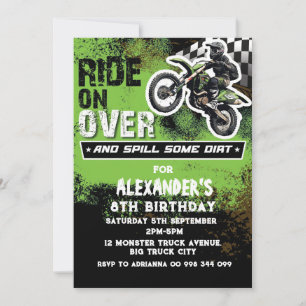 Invitation Garçon moto cross vert 2e 3e 4e 6e 7e 8e 9e