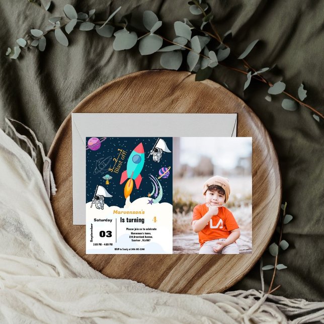 Invitation Garçon navigue dans l'espace planète fête d'annive (Créateur téléchargé)