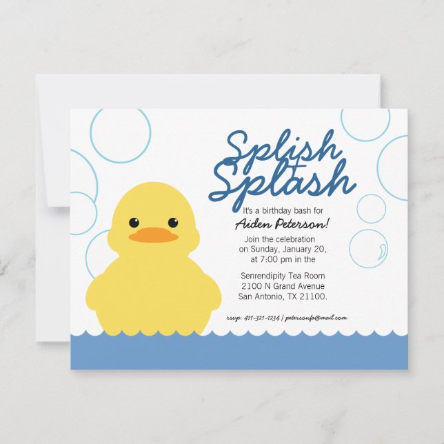 Invitation garçon N'IMPORTE QUEL ÂGE caoutchouc DUCKY Fête d' (Devant)