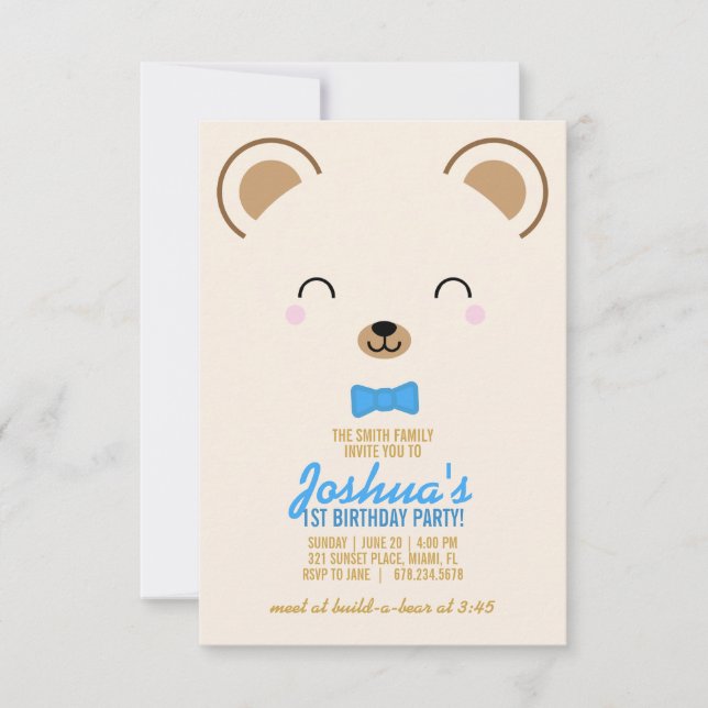 Invitation garçon N'IMPORTE QUEL ÂGE ENFANT OURS ANNIVERSAIRE (Devant)
