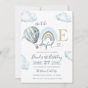 Invitation Garçon Onederful Montgolfière 1er Anniversaire