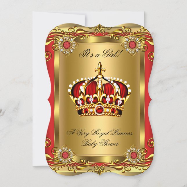 Invitation Garçon ou fille Baby shower Royal Regal Red Gold 2 (Devant)